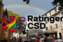 Bild des 1. Ratinger CSD mit Logo des CSD